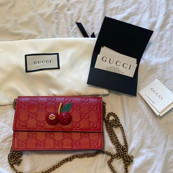 Gucci Handbags - Authentic Gucci Red Guccissima Leather mini cherry chain shoulder bag❤️